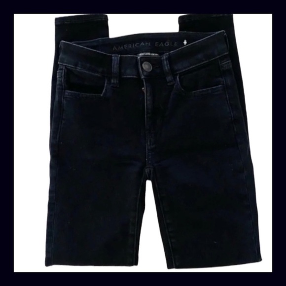 American Eagle Black Next Level Highest Rise Ankle Slit Jeggings Size 00 Short - Picture 2 of 8